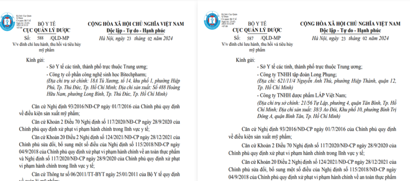 Thu hồi, tiêu huỷ hai lô mỹ phẩm Peeling acne serum và E-Cosmetic Face wash gel